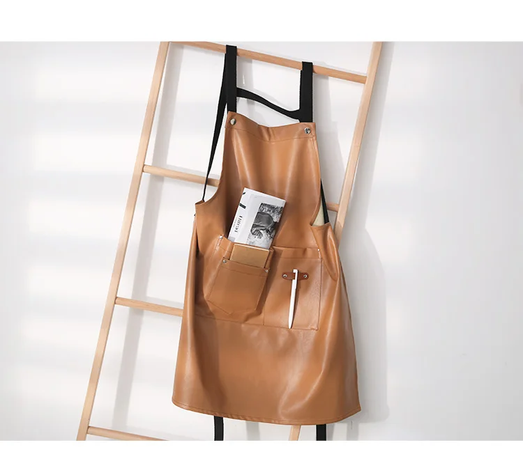 Waterproof and oil-proof restaurant coffee shop apron Nordic style men and women work service household PU leather