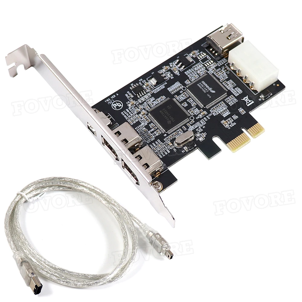 1 Set PCI-e 1X IEEE 1394A 4 Port(3+1) Firewire Card Adapter 1394 A PCI e With 6 Pin To 4 Pin IEEE 1394 Cable For Desktop