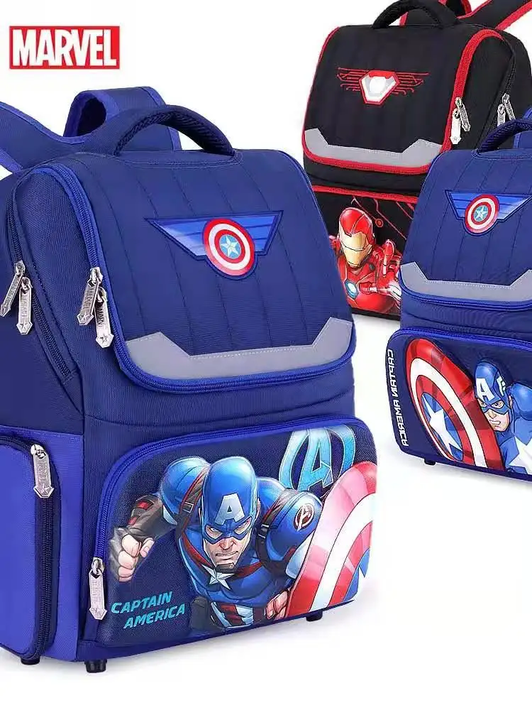 Disney New School Bags For Boys Captain America Iron Spider Primary Student Shoulder Backpack Orthopedic Boys Gifts Mochilar