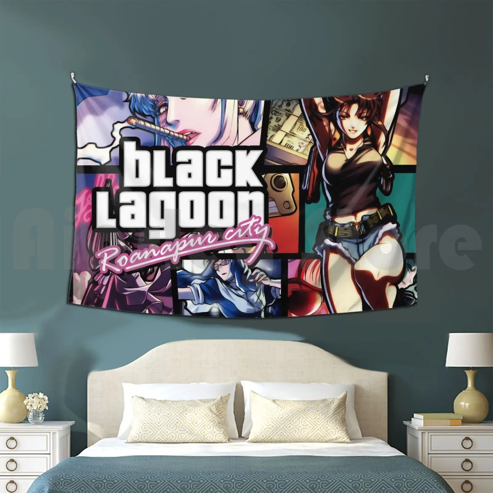 Black Lagoon Tapestry Living Room Bedroom Black Lagoon Blacklagoon Lagoon Revy Revi Hotel Moscow Rokuro Dutch Benny