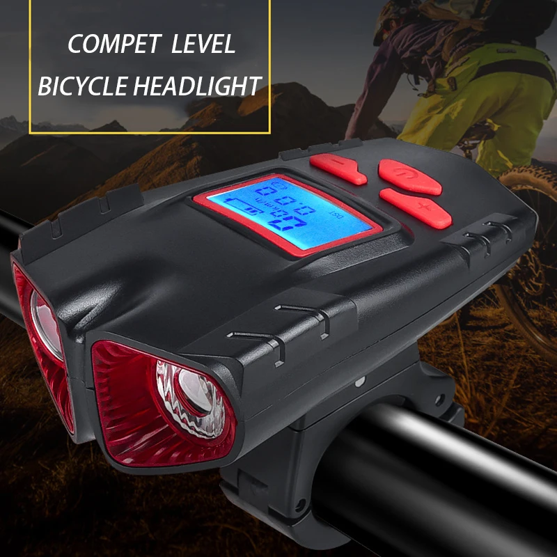 Bicycle Light USB Rechargeable With Light Bike flashlight for bike Cycling Head Light Waterproof w/ Horn Speed Meter LCD Screen