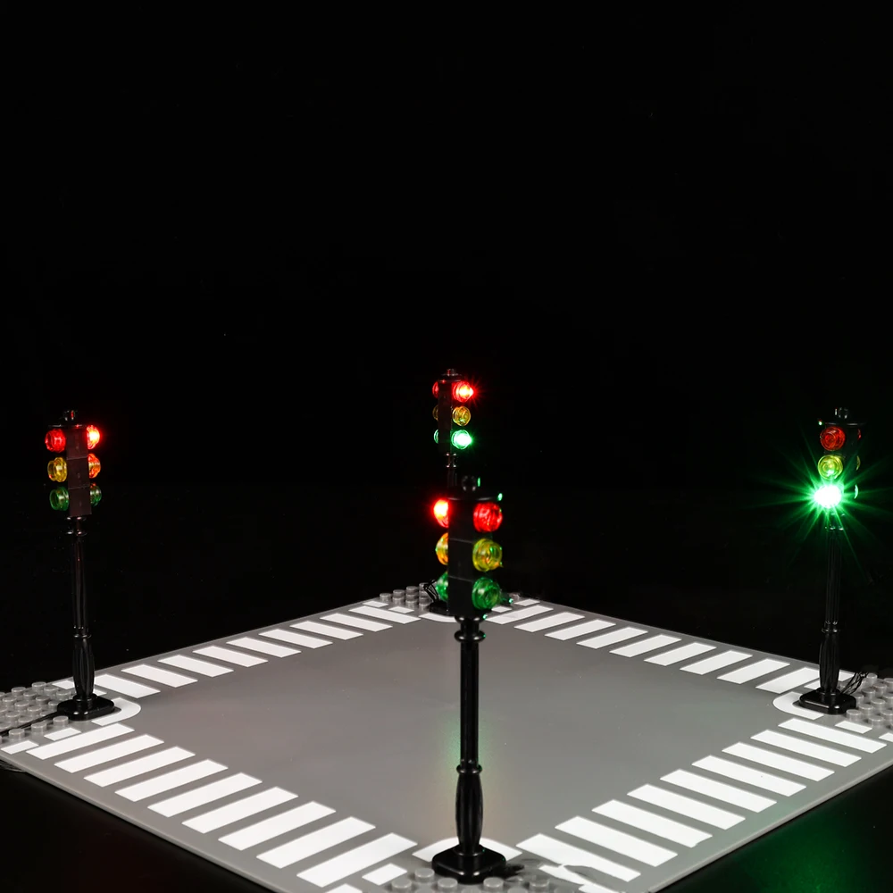 LED Street Traffic Signal Light For City Series Bricks Set Model Building Blocks Educational Kids Gifts