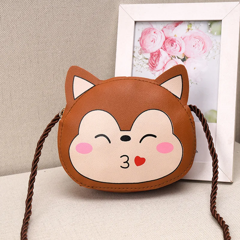 Cute Cartoon Monkey Girl Small Children's Shoulder Bag Fashion PU Leather Princess Mini Messenger Bag Coin Purse Wallet Handbags