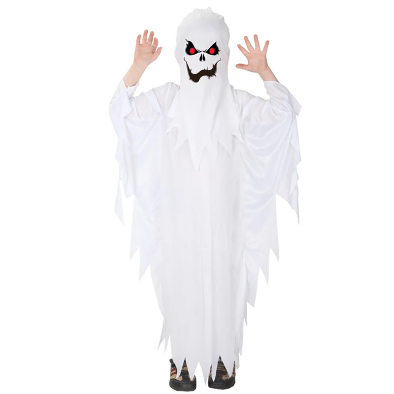 

Kids Child Boys Spooky Scary White Ghost Costumes Robe Hood Spirit Halloween Purim Party Carnival Role Play Cosplay Dress Up