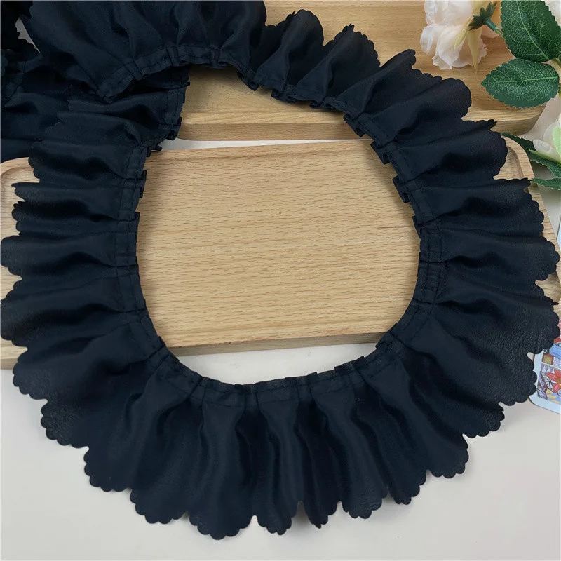 7CM Wide White Black Pleated Chiffon Fabric Lace Frilled Fringe Ribbon Collar Cuffs Ruffle Trim Dress Hemlines DIY Sewing Decor