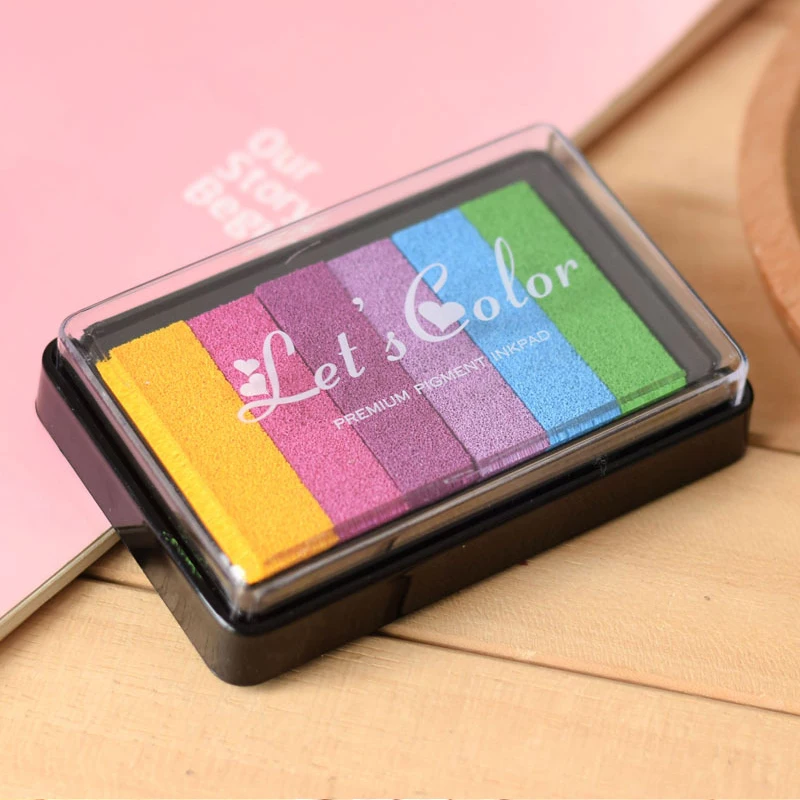 1pc Safety Non-Toxic Ink Pad Creative Rainbow Color Inkpad Rubber Stamp Oil Based for Children's Finger Print DIY Art Kids Gift