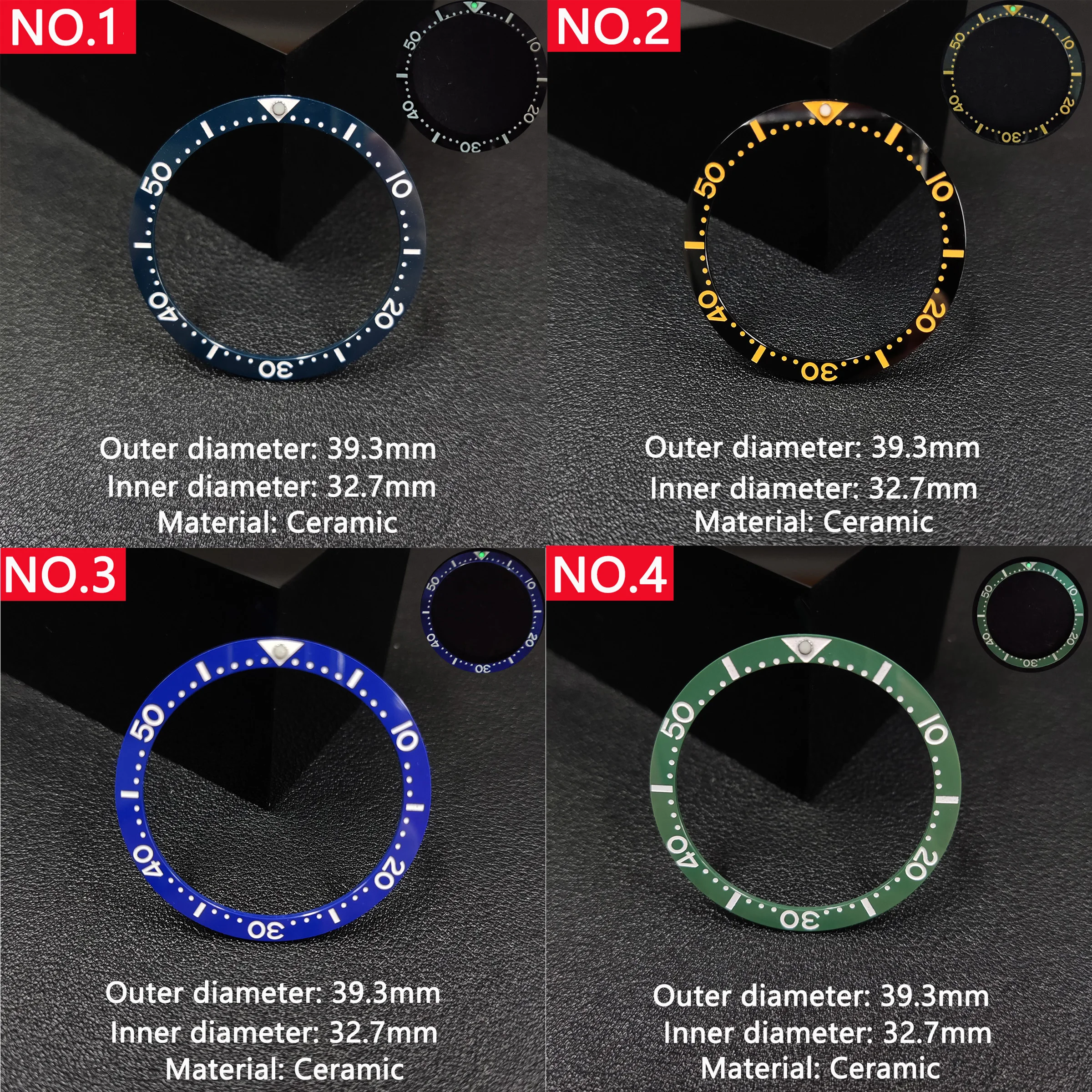 Flat Ceramic Bezel Insert 39.3mm*32.7mm substitute watch insert ring luminous celebrities Watch Accessories