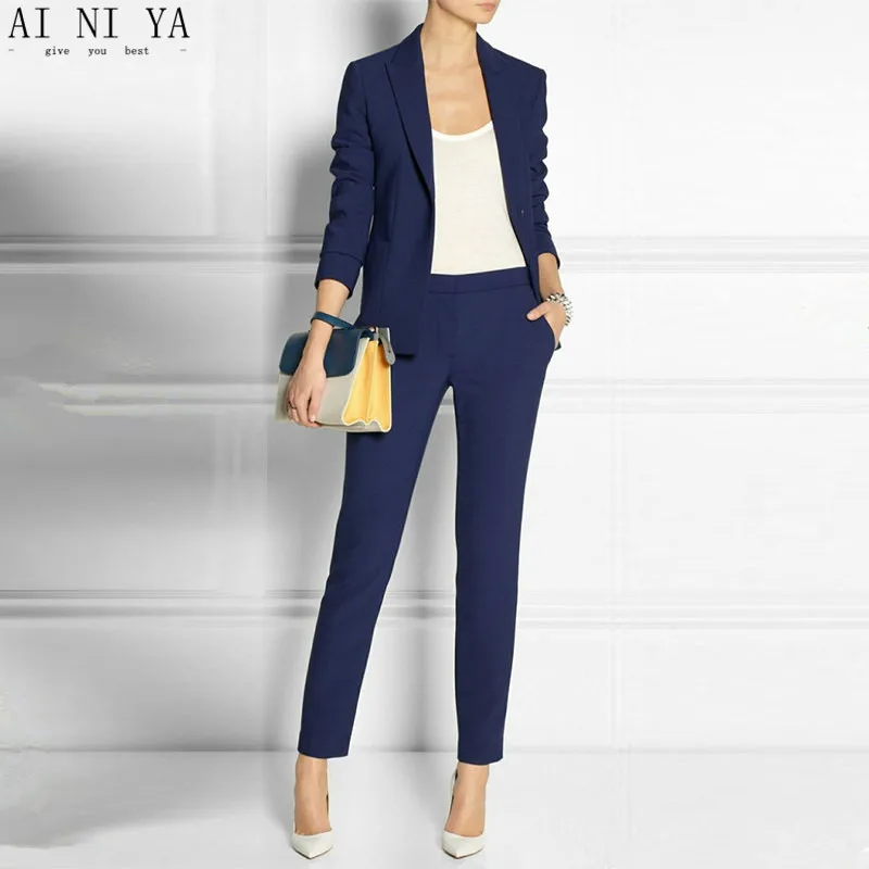 Navy Blue 2 piece set wome suits blazer suit set ladies winter formal suits womens tuxedo female business work suit CUSTOM