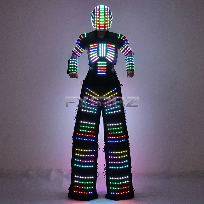 LED Light Up Robot Traje, Stilts Walker Vestuário, Cor Cheia, Pixel Inteligente, Capacete, Luvas Laser, Jaqueta Luminosa, Roupas