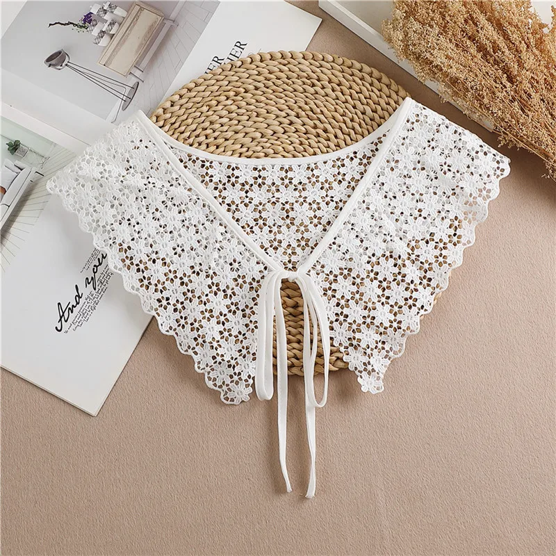 Multifunctional Sunscreen Detachable Doll Fake Collar Shawl Lapel Mesh Embroidery Floral Lace False Collar Clothes Accessory