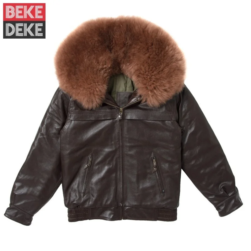 

Men Winter Cotton Padded Warm Pilot Jacket Wool Fur Collar Coat Cowhide Genuine Leather Jacket Motorcycle Windproof Overcoat 6XL