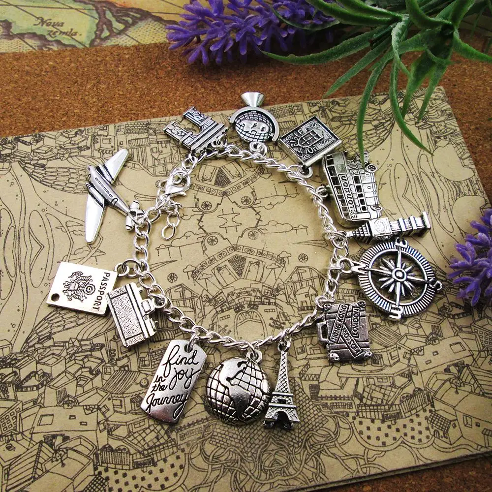 Travel charm bracelet - metal travel adventure charm bracelet   travel charm jewelry  Jewelry Handmade Jewelry