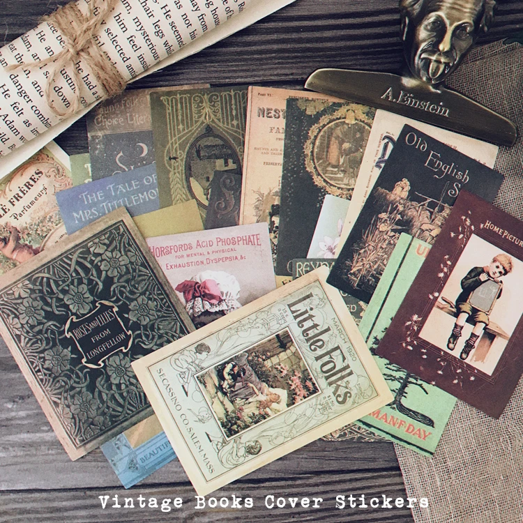 Old Books Cover Vintage Stickers Junk Journal Planner Scrapbooking Material Decorative Stickers DIY Craft Photo Albums