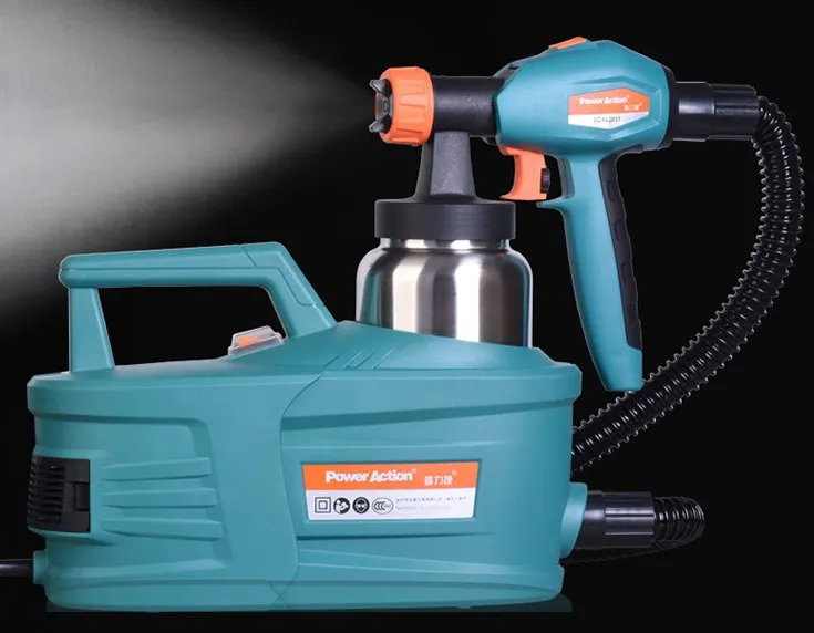 

High-pressure electric spray gun latex paint oil flow control air removal of formaldehyde