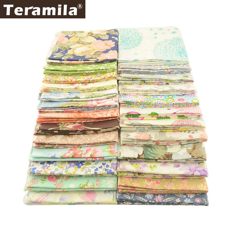 50x50cm Teramila Floral Designs 100% Cotton Fat Quarters Patchwork Fabrics Handmade DIY Quilting Cloth for Sewing Pillow Cushion