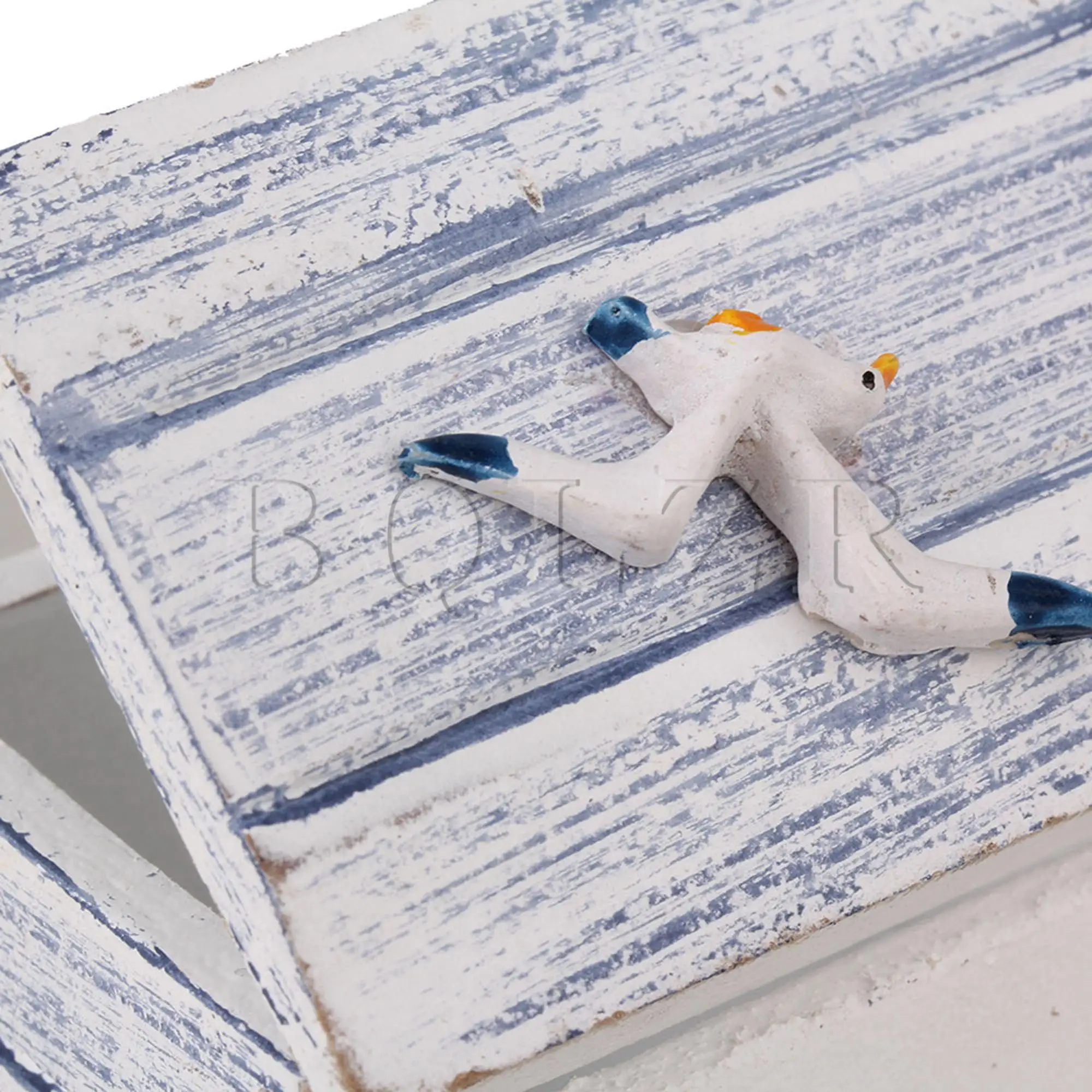 Caja de almacenamiento de colección de madera azul y blanca con temática de playa