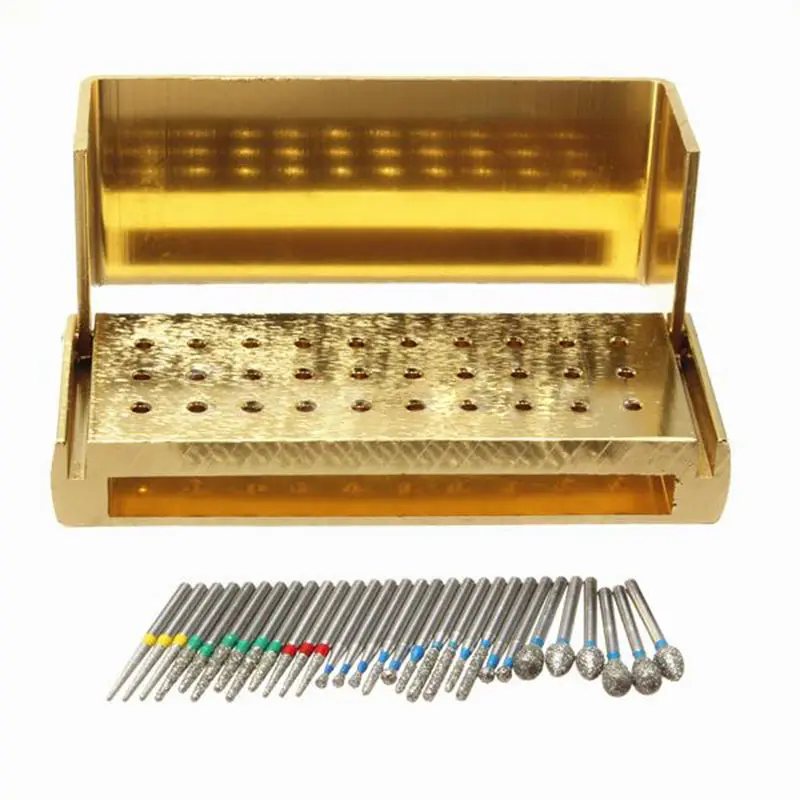 

30 pcs Dental Diamond Burs Drill Disinfection Block lab High Speed Handpieces Holder Alumimum Instruments Teeth Whitening Tools