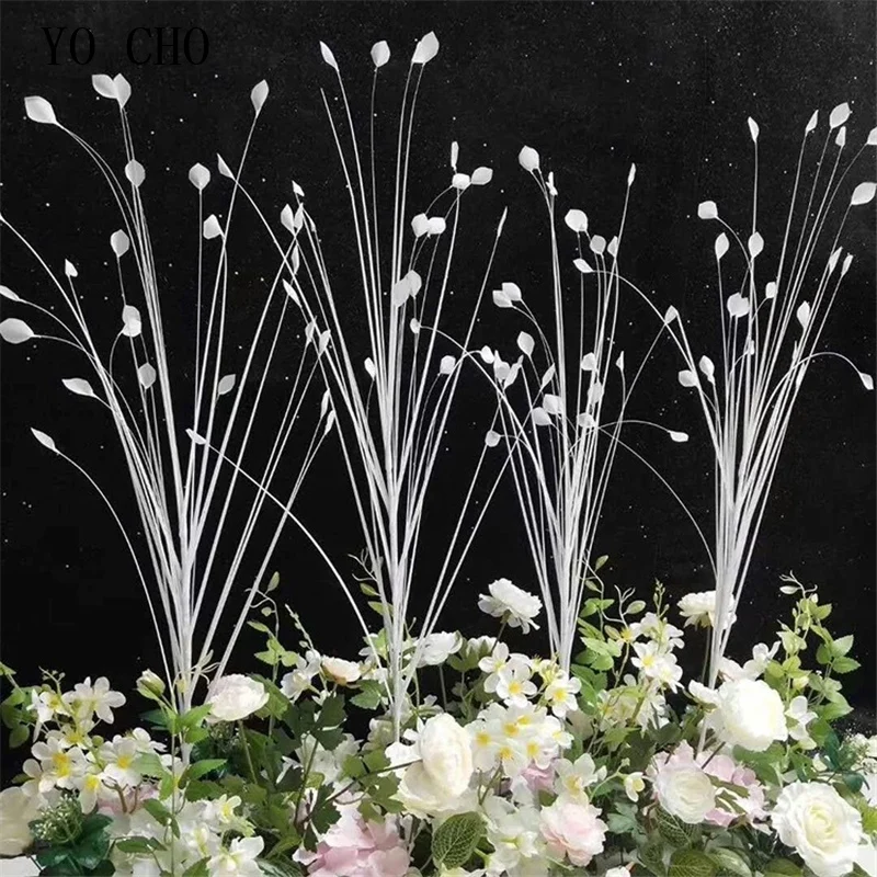 YO CHO Artificial Flower for Home Decoration  Fake Butterfly  Plants  Wedding  Peacock Grass  Road  Reed  White Flowers  115cm