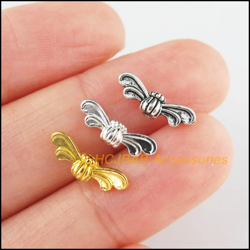 70 New Angel Wings Spacer Beads Tibetan Silver Tone & Gold Color Animal Charms 4.5x13.5mm