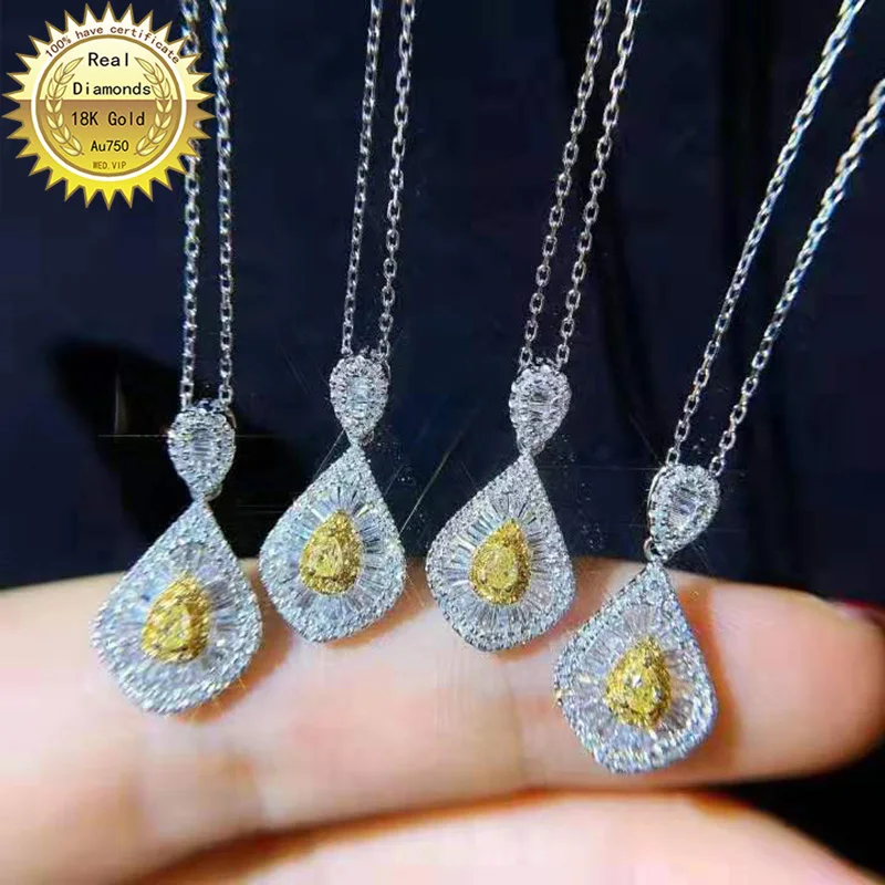 

18K gold necklace natural 0.45ct yellow diamond with white diamonds necklace H-M06