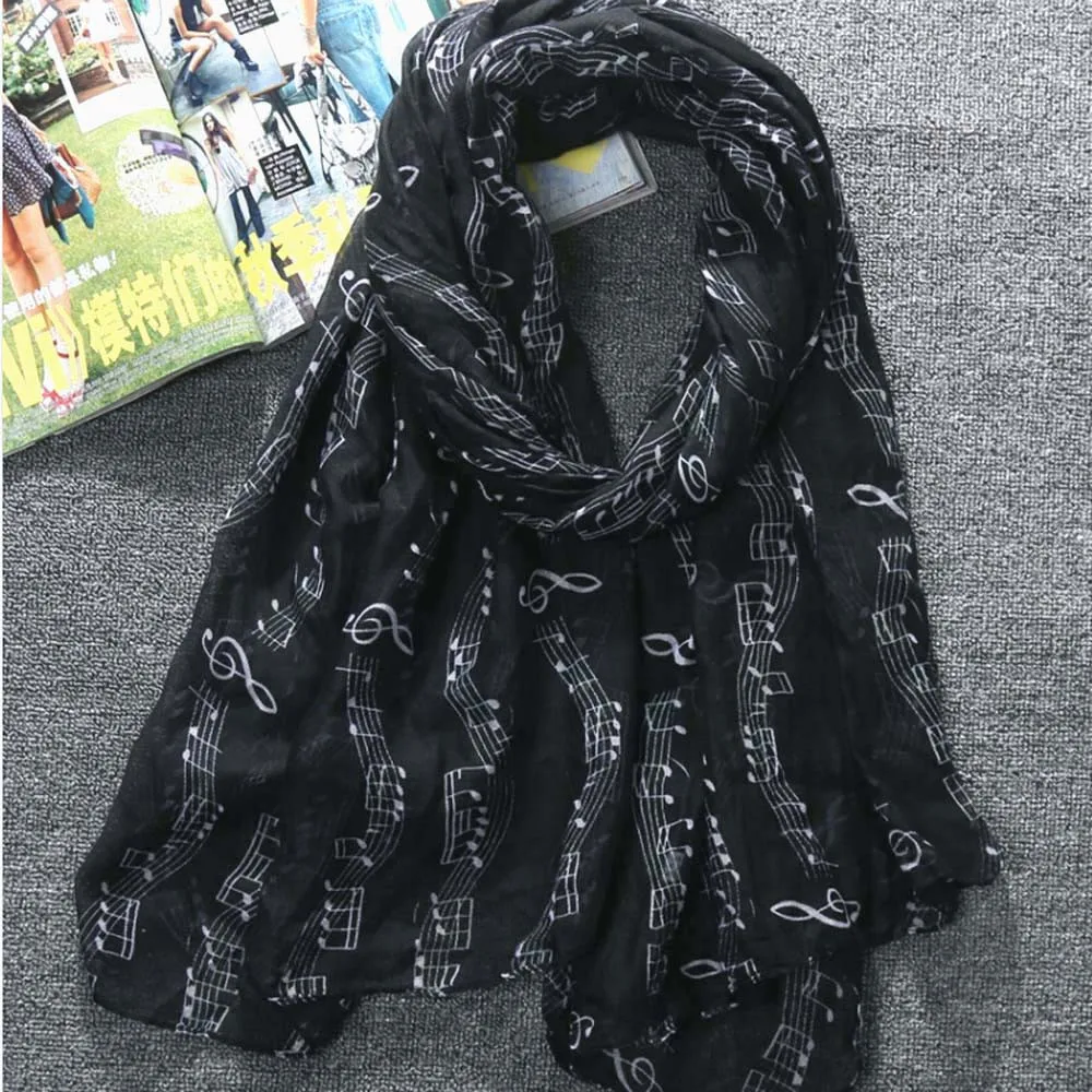 Voile Scarves Women Lady Musical Note Chiffon Neck Scarf Shawl Muffler Scarves High Quality Fabulous Elastic Beautiful Scarves