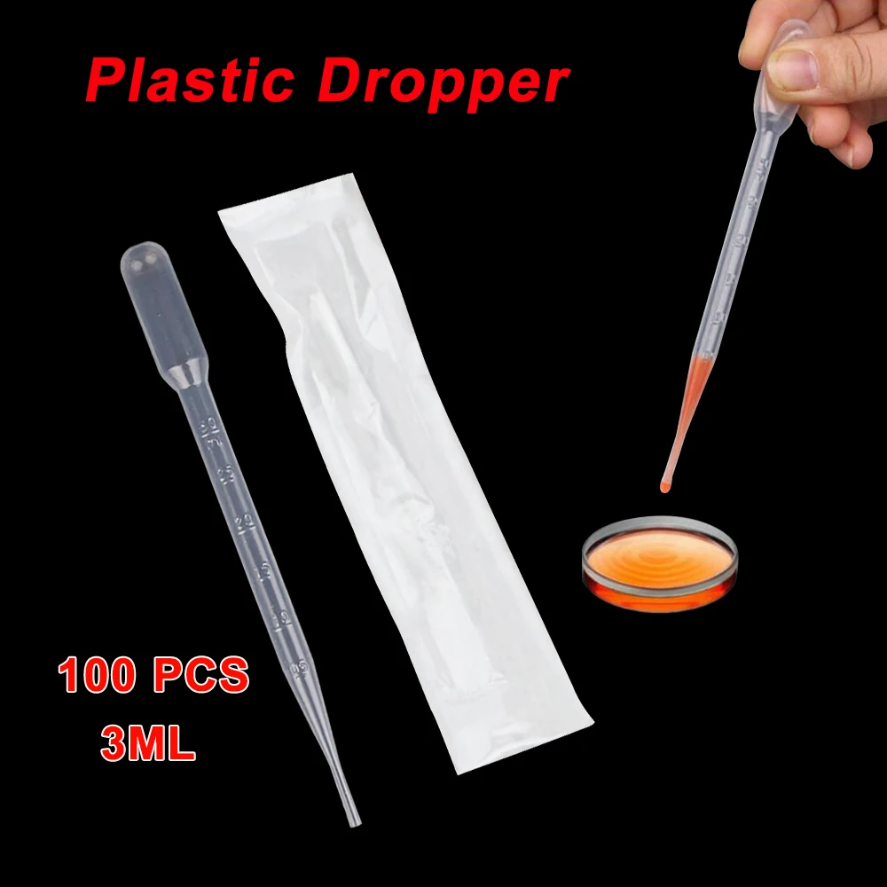 100 X 3ml Graduated Transfer Pipettes Plastic Pasteur Disposable Dropper Reagent Dropper Accurate Scale Experimental 2