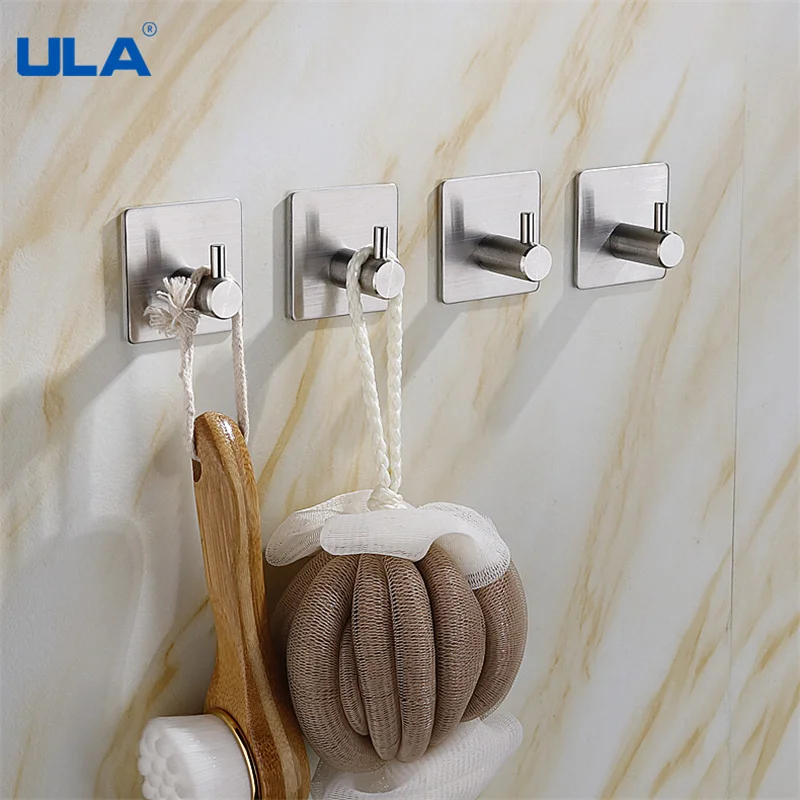 ULA Golden Wall Hooks Adhesive Home Kitchen Wall Door Hook Key Rack Kitchen Towel Hanger Aluminum Hanger Towel Robe Rack