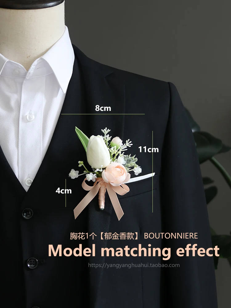 GT Silk Corsages Boutonnieres Wedding Decoration Marriage Rose Wrist Corsage Pin Boutonniere Flowers for Guests PINK