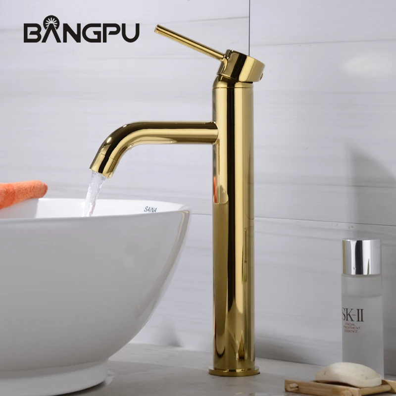 BANGPU 1 Hole Basin Sink Faucet Single Handle Bathroom Faucet Sink Faucet Bathroom Faucet Stream Gold Bathroom Tap Deck Mount