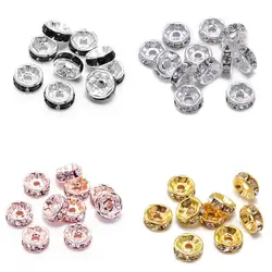 50pcs/Lot Gold Multicolor Loose Rhinestone Crystal Beads 6 8 10 12 mm Metal Rondelle Spacer Beads For Diy Jewelry Making