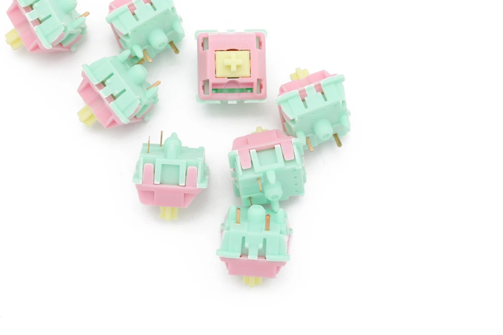 Keyfirst Gateron Cream Custom Switch, 4Pin, 5Pin, RGB Linear, 62g Force, Mx Clone Switch para Teclado Mecânico, 50m, Rosa, Verde