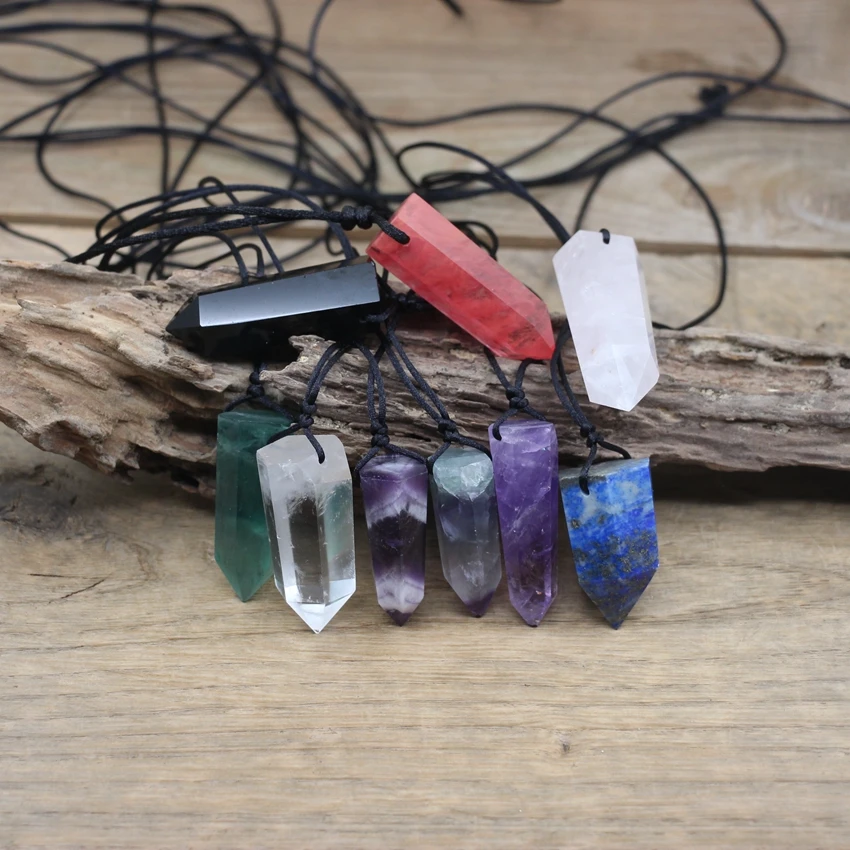 Healing Kristall Punkt Anhänger Energie Halsketten, Reiki Chakra Fluorit Obsidian Hexagonal Quarz Kugel Pendel Schmuck, QC3807