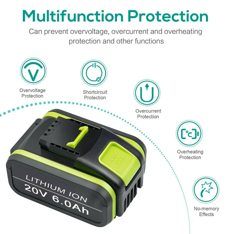 5.0Ah 6.0Ah Thay Thế Cho Worx 20V Max Pin Li-Ion WA3551 WA3551.1 WA3553 WA3641 WX373 WX390 Pin Sạc Dụng Cụ