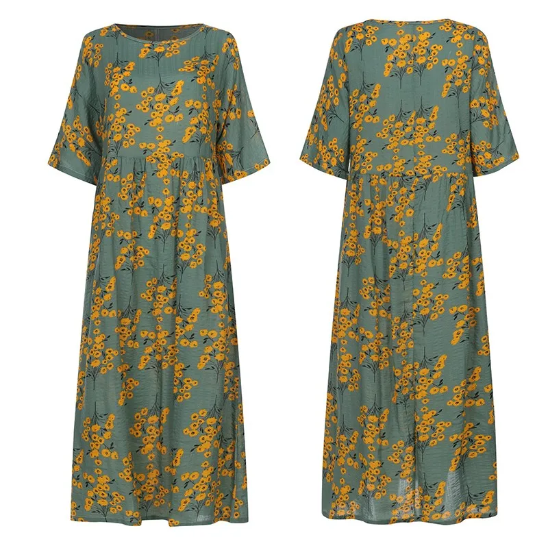 2023 ZANZEA Vintage Printed Maxi Dress Women\'s Sundress Autumn Half Sleeve Tunic Vestido Female Casual Floral Robe
