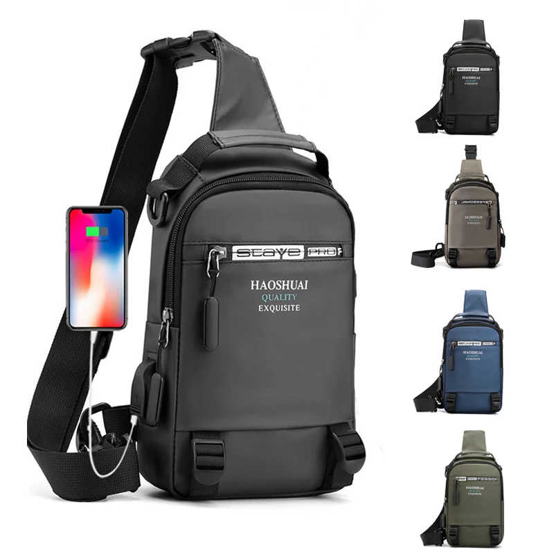 

MANET Men's USB Charging Chest Bag Large Capacity Outdoor Shoulder Crossbody Bags Waterproof Backpack Male Sports Shoulder Bag