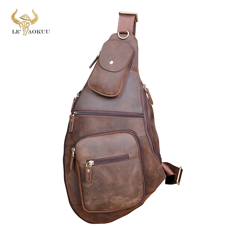 

2020 New Men Crazy Horse Leather Casual Fashion Chest Sling Bag 10" Tablet Design Travel One Shoulder Crossbody Bag Male 3080