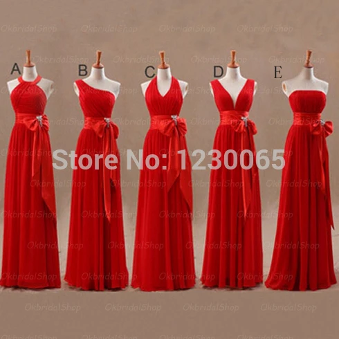 free shipping party gown chiffon red mismatched long real bridesmaid dresses formal discount custom-made 2015 vestido de festa