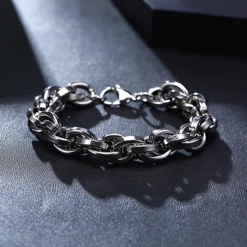 Men Twisted Rope Chain Bracelet ,Thick & Heavy Stainless Steel Cage Link Brazalets,Mens Chain Bracelet,Mens Jewelry