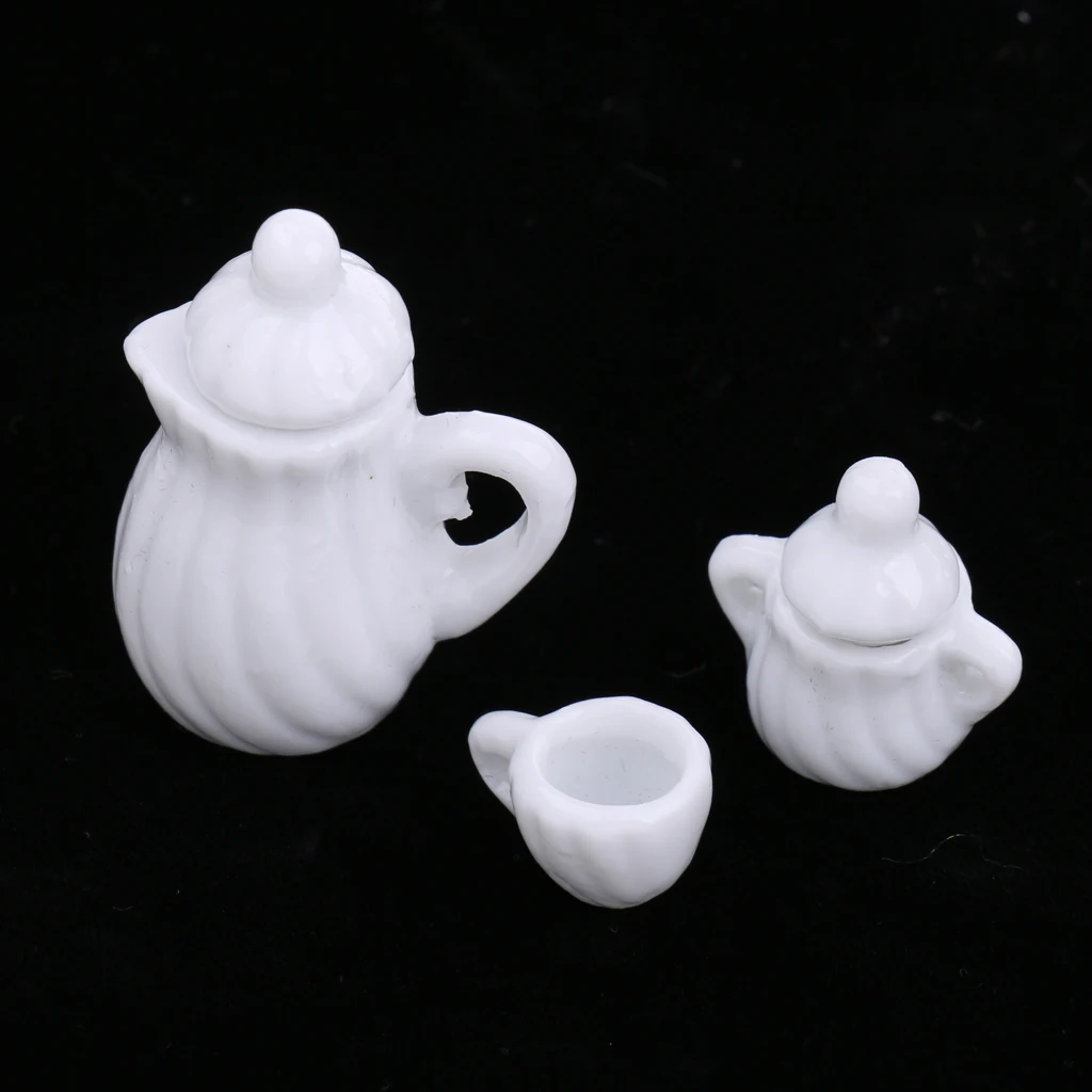 Service à Thé Miniature en Céramique Blanche de Chine, Tasses et Assiettes, pour Maison de Courses 1/12, 15 Pièces