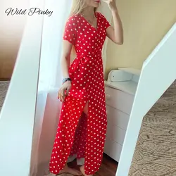 WildPinky Boho Polka Dot abiti lunghi donna Split manica corta abito Casual estivo 2022 Streetwear abito lungo nero abiti