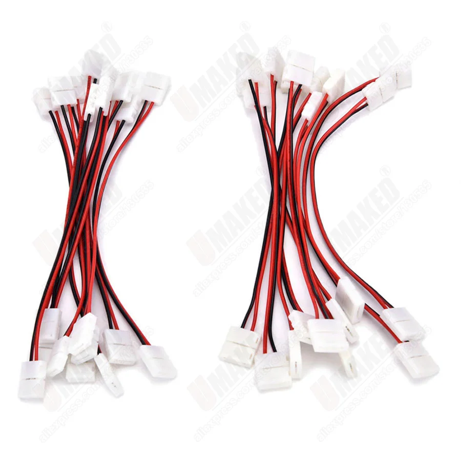 100pcs 2Pin 8mm 10mm Led Strips Connector No Welding connector for 3528 5050 Led Strip Quick Plug, led connect 2p plug red black