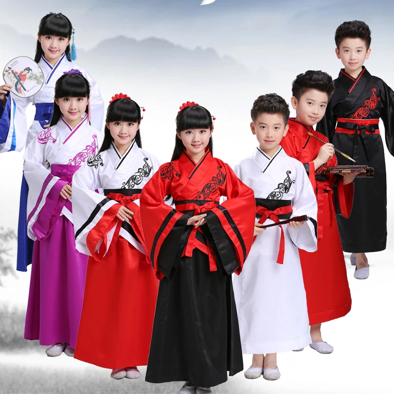 

Chinese Traditional Folk Kids Dance Costumes Girls Boy Performance Ancient Embroidery Hanfu Kids New Year costume Cosplay Hanfu