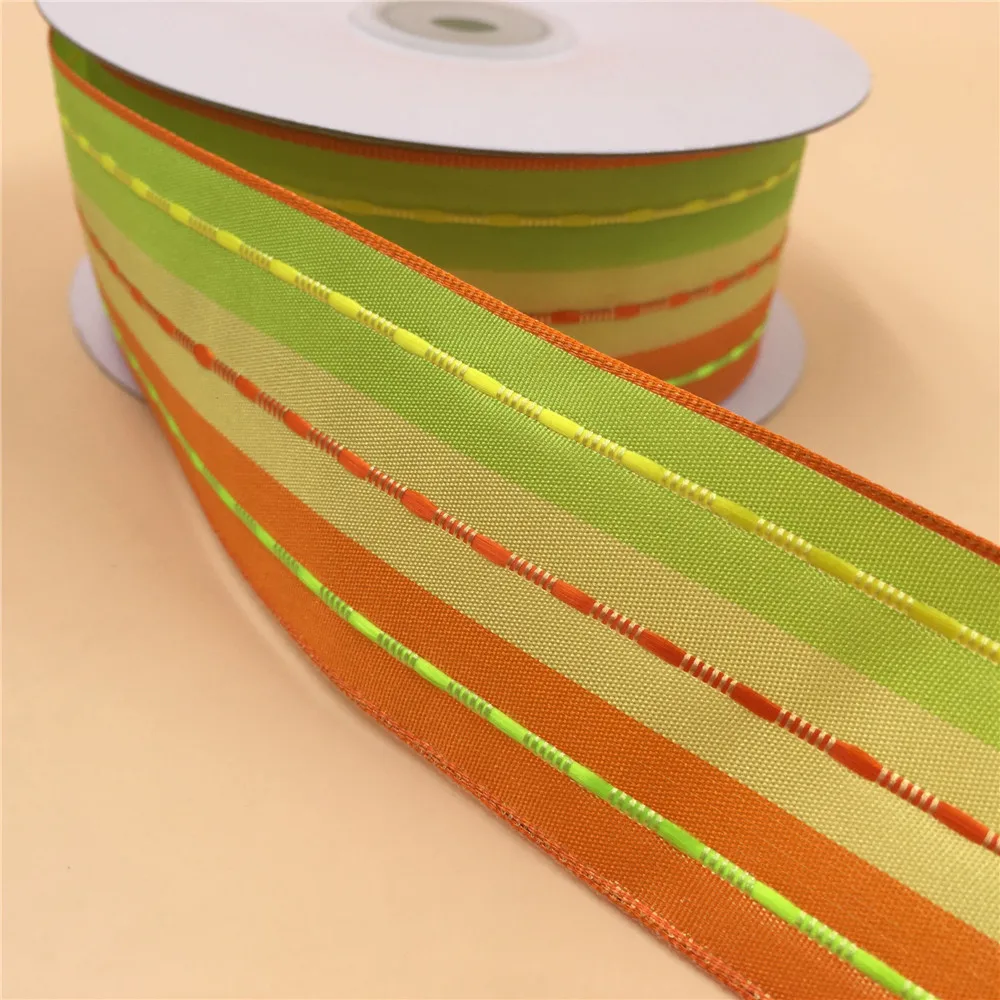 

38MM Wire Edge Ribbon Bright Stripes Taffeta For Dress Bow Birthday Decoration Chirstmas Gift DIY Wrapping 25Yards N1112