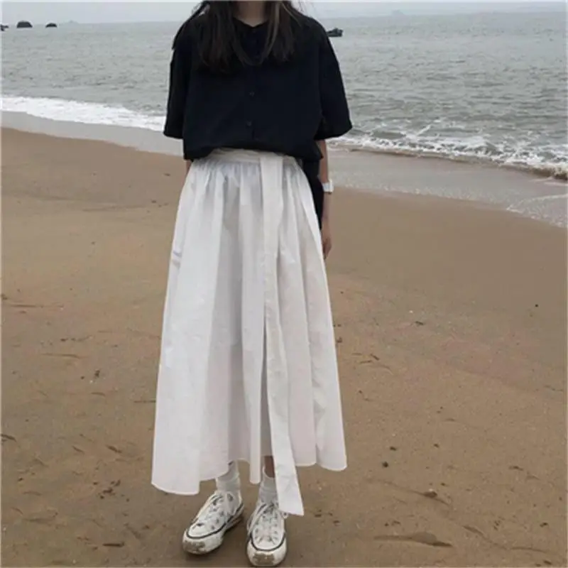 Ladies Simple Skirt Spring And Summer New Pure Color High Waist Beach Holiday Leisure Skirt Slim Loose Fashion Half Skirt