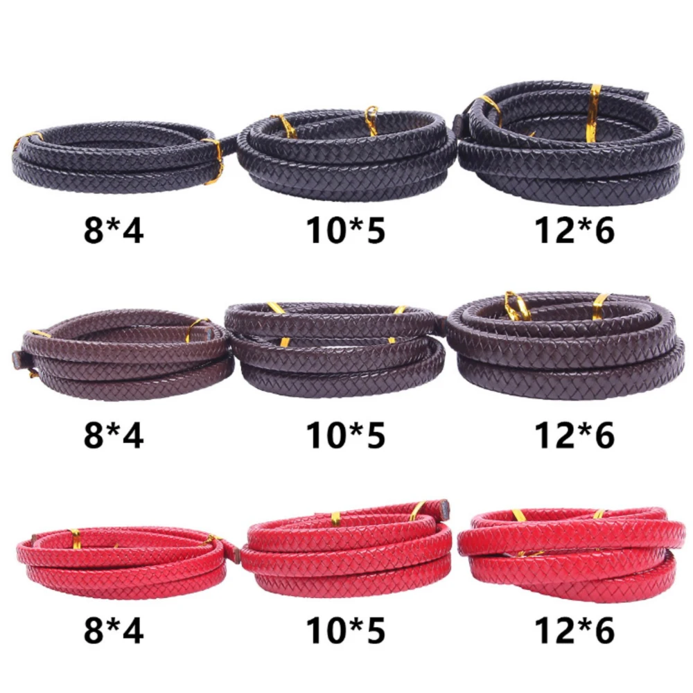 1M 8x4/10x5/12x6MM Flaches Geflochtenes Rindsleder-Armband Zubehör Echtes Lederband Schnur Seil DIY Halsketten- und Armbandherstellung – Detail 2
