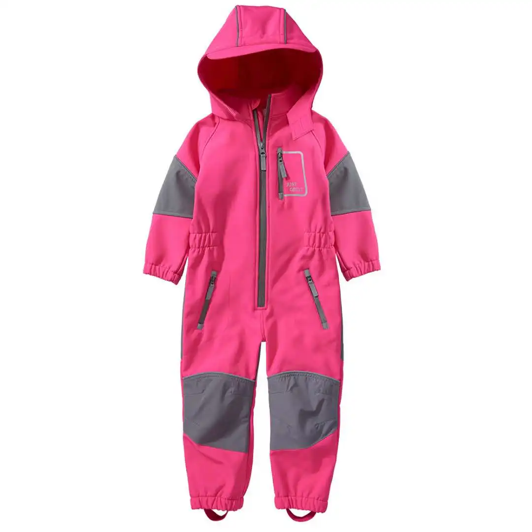 

children/kids/girls waterproof/windproof softshell jumpsuit, playsuit in rose color, size 98 to 116