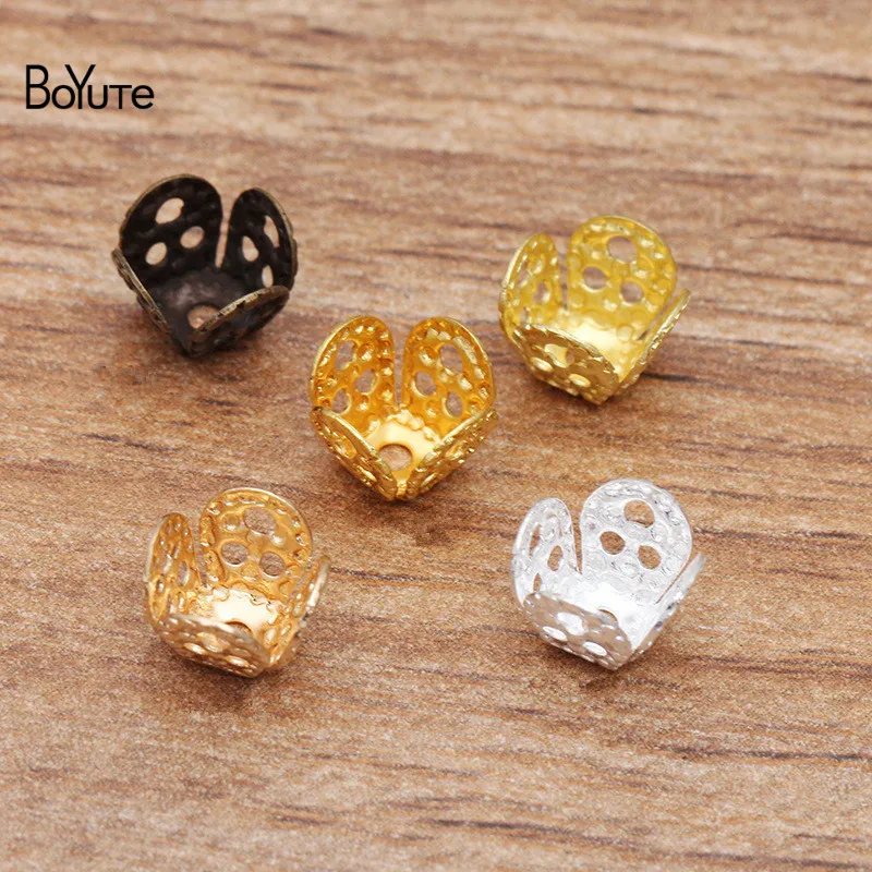 BoYuTe  (200 Pieces/Lot) Diy Jewelry Materials Supplier 8MM Filigree Flower Brass Square Bead Caps