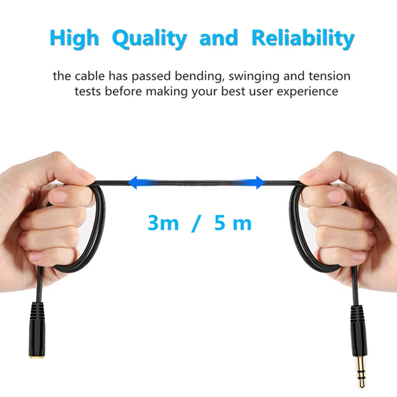 Cable de extensión de Audio para auriculares, conector macho a hembra de 3m/5m, 3,5mm, 3,5