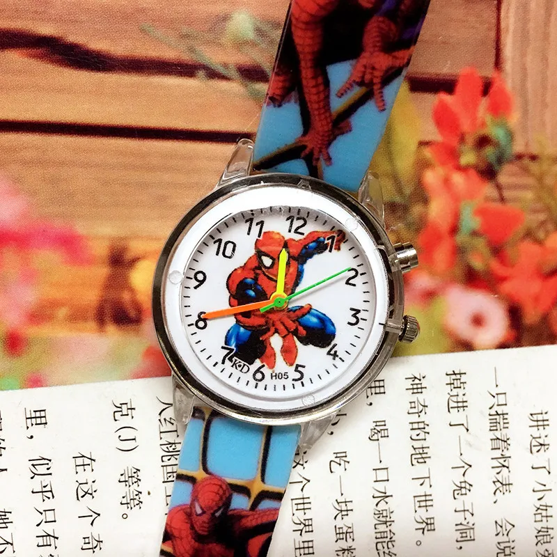 Venda disney homem aranha relógio criança relógio luminoso brilho relógio de couro relógio de quartzo menino menina presente criança reloj montre