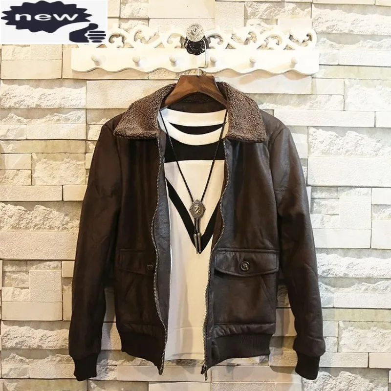 

New Mens Autumn Biker Slim Fit Lapel Zipper Faux Leather Bomber Jacket Streetwear Casual Coat Men Vintage Winter Fleece Jackets